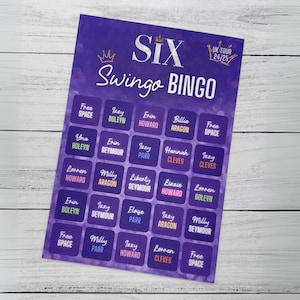UK Tour 24/25 Swingo Bingo (Six: The Musical) | Handmade Custom Broadway Gifts From Wicked, Waitress, Hadestown, Hamilton & More