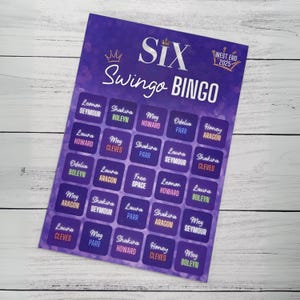 West End 2025 Swingo Bingo (Six: The Musical) | Handmade Custom Broadway Gifts From Wicked, Waitress, Hadestown, Hamilton & More