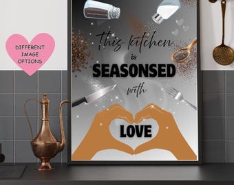 お家決まりました。It is sold out. Thank you. This Kitchen is Seasoned With Love Print, Black Family Kitchen