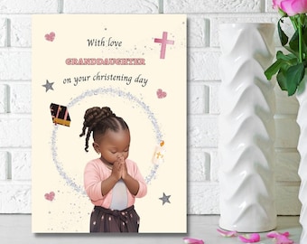 Black Granddaughter Christening card, Black child christening card, Personalised cards, with love granddaughter on your christening day