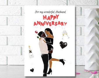 Black couple Anniversary card, ethnic Anniversary card, card for Husband, card for wife