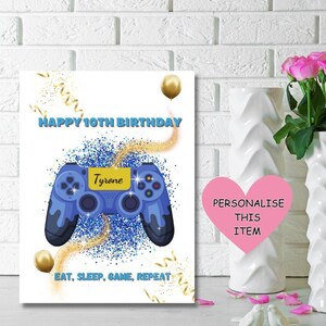PERSONALISED Birthday card, gamers birthday card, eat sleep game repeat, Birthday card
