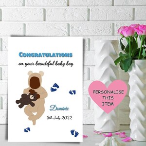 carte ethnique bébé garçon, carte personnalisée, carte noire nouveau-né garçon, carte de félicitations, bébé garçon, carte ethnique bébé