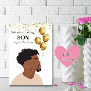 Black Son birthday card, ethnic birthday card for him,  card for Son
