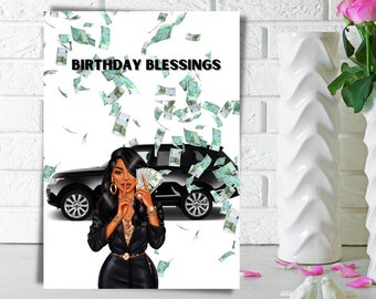 Black woman Birthday card, Birthday blessings card, ethnic Birthday card