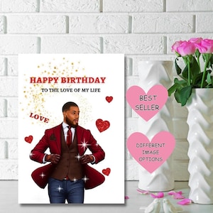 Cartão de aniversário de homem negro, cartão de felicitações étnico para ele, cartão de felicitações preto para homem, cartões felizes diversos, cartões para negros, rei negro