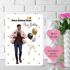 Tarjeta de cumpleaños del hombre negro, tarjeta de felicitación étnica, tarjeta de cumpleaños del hombre negro, para un rey especial en su cumpleaños, tarjetas para los negros