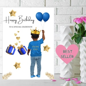 Geburtstagskarte für schwarzen Jungen, Happy Birthday Son, ethnische Grußkarte für Kinder, Grußkarte für schwarzen Jungen, alles Gute zum Geburtstagskarte