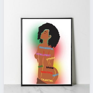 Ethnic woman Affirmation Wall Art print, Black woman wall art, Ethnic woman affirmation wall art, Affirmation wall art, Black art,