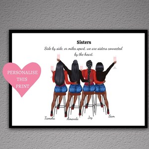 Stampa artistica da parete con ritratto di famiglia delle sorelle PERSONALIZZATO, Stampa personalizzata del ritratto delle sorelle, Regalo per la sorella, Regalo personalizzato