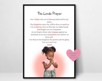 The Lord’s Prayer Art, Girl Praying Wall Decor, Faith Based Gift for Child,  Christian Home Decor