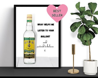Lámina decorativa de botella de ron para pared, póster de alcohol, arte para bar de cocina, lámina moderna de bebidas. Las resacas son temporales, las historias de borrachos son para siempre.