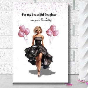 Verjaardagskaart zwarte dochter, voor mijn mooie dochter jouw verjaardag, etnische wenskaart, kaarten voor zwarte vrouwen, gepersonaliseerde kaarten