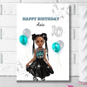 Carte d'anniversaire fille noire, carte de voeux ethnique pour enfants, carte de voeux pour fille noire, CARTES PERSONNALISÉES, joyeux 10e anniversaire