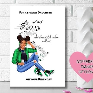 Tarjeta de cumpleaños para hija negra, tarjeta de felicitación étnica para ella, tarjeta de cumpleaños para niña negra, tarjeta de cumpleaños para adolescente negra, tarjeta para niña afro