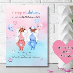 Zwarte felicitatiekaart pasgeboren tweeling, wenskaart etnische pasgeborenen, kaarten tweelingbaby