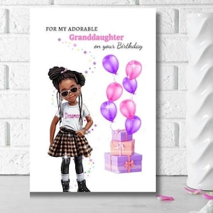 Zwarte kleindochter verjaardagskaart, kinderwenskaart, wenskaart voor zwarte meid, GEPERSONALISEERDE KAARTEN, voor mijn schattige kleindochter