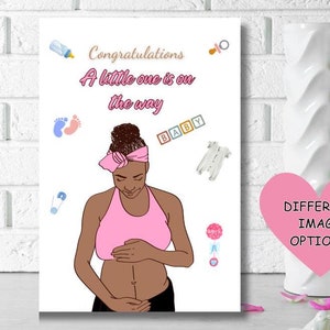 Carte de félicitations de femme noire, carte de baby shower, carte de félicitations de bébé éthique, félicitations, carte de félicitations de femme enceinte noire, nouveau-né noir