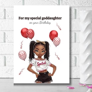 Schwarzes Patenkind Geburtstagskarte, schwarzes Mädchen Geburtstagskarte, Grußkarte für schwarzes Mädchen, PERSONALIZED CARDS,