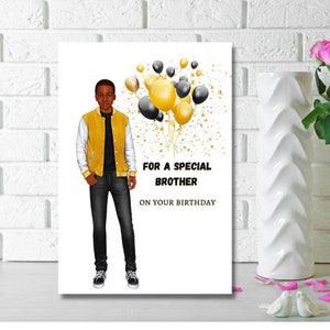 Tarjeta de cumpleaños del hermano negro, tarjeta de felicitación étnica para niños, tarjeta de felicitación para niño negro, Para un hermano especial