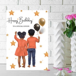 Tarjeta de cumpleaños de niño negro para primo, tarjeta de felicitación étnica para niño, tarjeta de felicitación para niña, tarjeta de felicitación para niño, tarjeta de cumpleaños