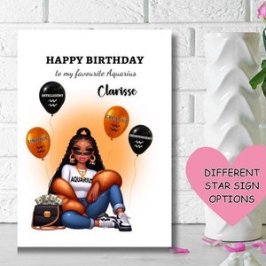 Carte d'anniversaire femme noire Verseau, cartes d'anniversaire du zodiaque, cartes d'anniversaire personnalisées signe astrologique, joyeux anniversaire à mon préféré