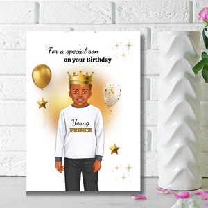 Black Son Geburtstagskarte, Kinder ethnische Grußkarte, Grußkarte für schwarzen Jungen, Karten für schwarze Kinder, für einen besonderen Sohn