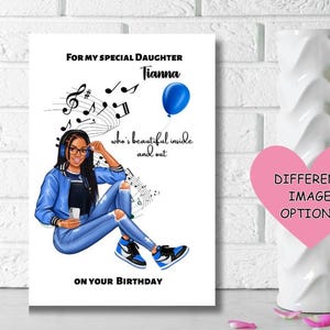 Biglietto di compleanno per ragazza nera, biglietto di compleanno per ragazza afroamericana, biglietti diversi, biglietti personalizzati, biglietti neri