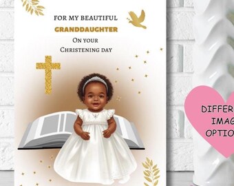 Tarjeta de bautizo para nieta negra, tarjeta de felicitación étnica, para mi hermosa nieta en el día de su bautizo, TARJETAS PERSONALIZADAS