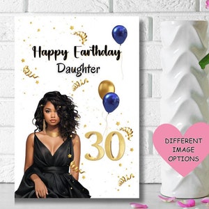 Carte du 30e anniversaire Black Daughter, Carte de voeux ethnique, Cartes noires, Happy Earthday Daughter
