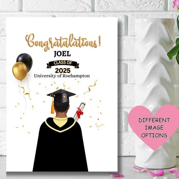 Black man personalised Graduation card, congratulations card, graduation, card for him