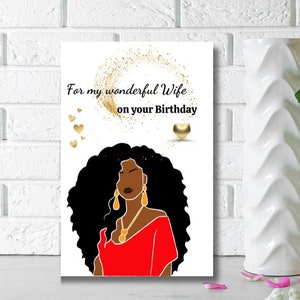 Cartão de aniversário de esposa negra, cartão étnico, cartão de aniversário de mulher negra, cartões pretos, para minha esposa maravilhosa, cartões personalizados