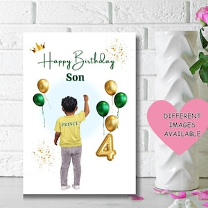 Biglietto di compleanno per figlio nero, biglietto di compleanno per ragazzo nero, biglietti per bambini neri, buon compleanno figlio, CARTE PERSONALIZZATE