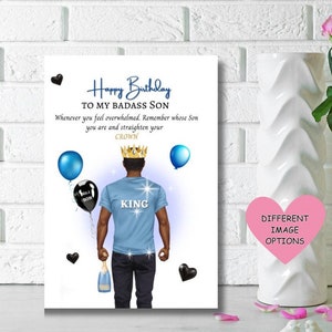 Tarjeta de cumpleaños para hijo negro, tarjeta de felicitación étnica para él, tarjeta de felicitación para hombre, tarjetas negras, tarjetas diversas, feliz cumpleaños a mi hijo rudo