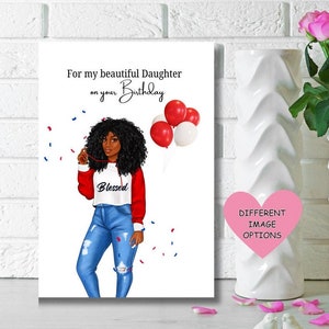 Cartão de aniversário de filha negra, cartão de felicitações étnico, para minha linda filha no seu aniversário