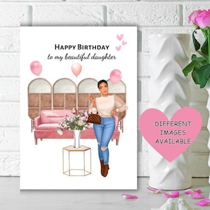 Tarjeta de cumpleaños de hija negra, tarjeta de cumpleaños étnica, tarjetas para personas negras, tarjetas negras, feliz cumpleaños a mi hermosa hija