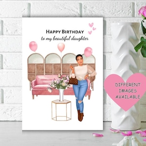 Cartão de aniversário de filha negra, cartões para mulher negra, cartão étnico, feliz aniversário para minha linda filha