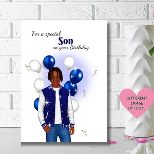 Tarjeta de cumpleaños del hijo negro, tarjeta de cumpleaños étnica, tarjetas para niños negros, Para un hijo especial