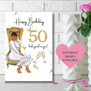 Carte du 50e anniversaire de la femme noire, carte de voeux ethnique, carte d'anniversaire pour elle, cartes de voeux noires, 50 ans et fabuleux, cartes pour les Noirs