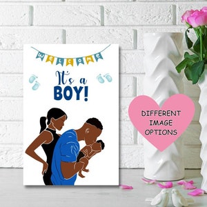 Zwarte paar pasgeboren kaart, zwarte babyjongen kaart, welkom het is een jongen, zwarte familiekaart, babyjongen, babyshower, zwarte liefde