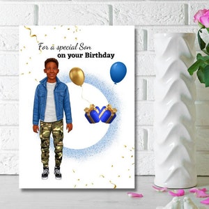 Black Son Geburtstagskarte, Black Boy Geburtstagskarte, Karten für schwarze Kinder, Für einen besonderen Sohn an Ihrem Geburtstag