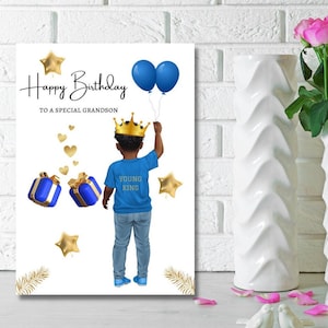 Cartão de Natal para neto negro, Cartões de felicitações étnicos, Cartão para menino afro-americano, Feliz aniversário para um neto especial