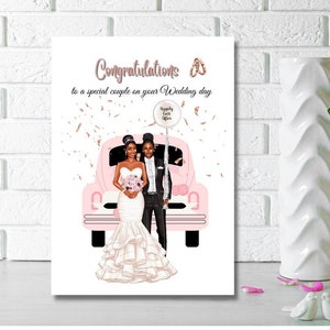 Carte de mariage noire pour couple de lesbiennes, carte de mariage ethnique lesbienne, carte de mariage pour couple de lesbiennes mixtes, félicitations pour le jour de votre mariage