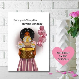 Cartão de aniversário de filha preta, cartão de felicitações étnico, para uma filha especial em seu aniversário, CARTÕES DE FELICITAÇÕES PERSONALIZADOS