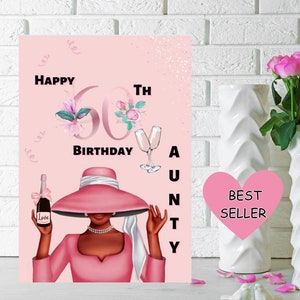 Carte du 60e anniversaire de tante noire, carte de voeux ethnique, carte d'anniversaire pour elle, cartes de voeux noires, carte de femme noire, cartes personnalisées,