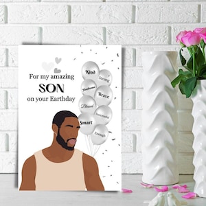 Black Son Geburtstag, ethnische Grußkarte, für einen erstaunlichen Sohn an Ihrem Erdtag, schwarze Grußkarte für ihn
