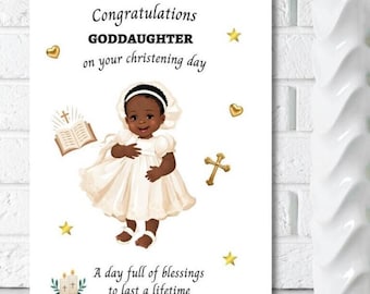 Tarjeta de bautizo para niña negra, tarjetas de felicitación étnicas, tarjetas personalizadas, felicitaciones ahijada en su día de bautizo
