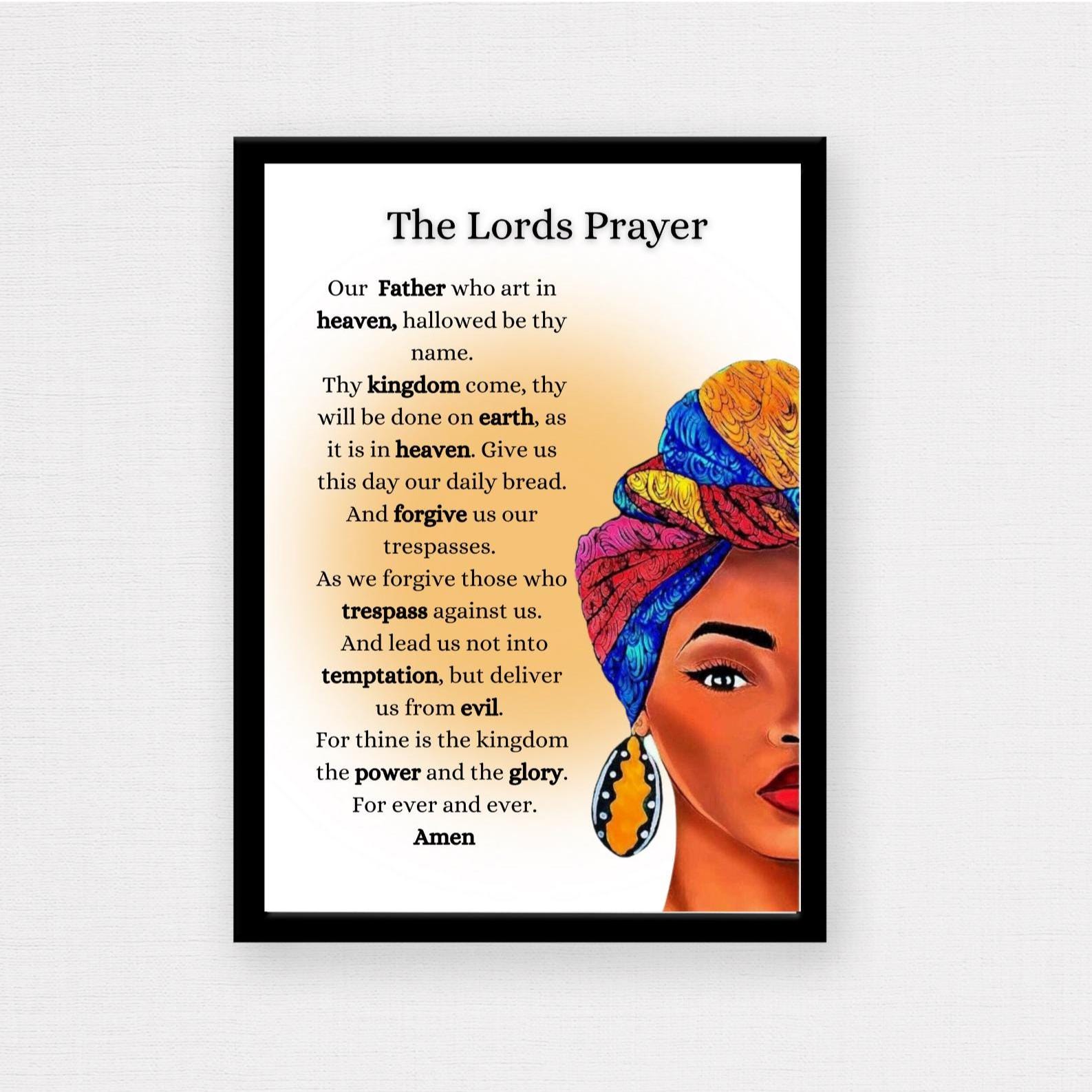 The Lords Prayer Wall Art Print, Black Woman Praying Wall Art ...