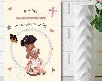 Tarjeta de bautizo para nieta negra, tarjeta de bautizo para niño negro, TARJETAS PERSONALIZADAS