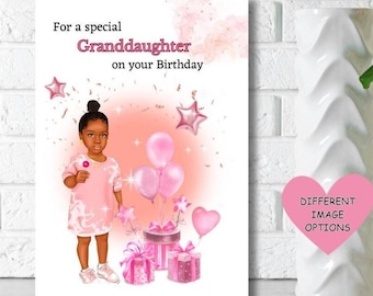 Black granddaughter Birthday card, ethnic kids greeting card for her, greeting card for girl, black girl birthday card